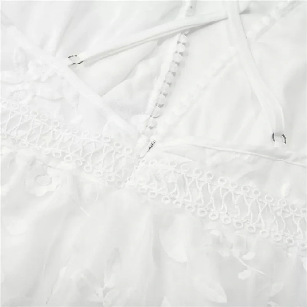 Dress lace floral embroidery Back strap open back sexy beach summer dress white - Picture 3 of 5